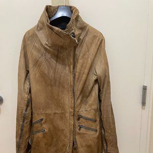 Giorgio Brato Distressed Light Grey Long Leather Jacket, size IT 42